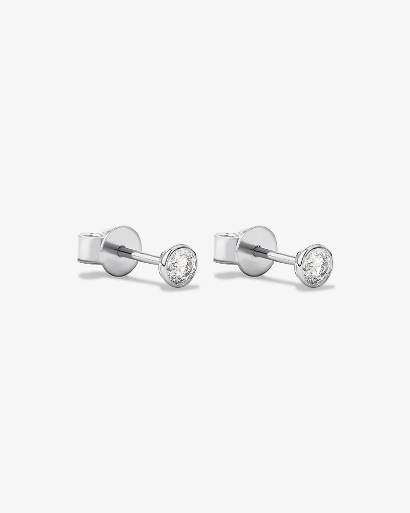 0.25 Carat TW Round Brilliant Diamond Solitaire Bezel Set Stud Earrings in 18kt White Gold