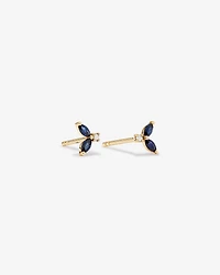 Round Diamond and Marquise Blue Sapphire Gemstone Stud Earrings in 10kt Yellow Gold