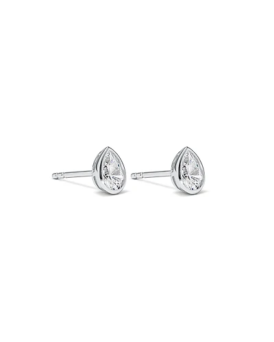Pear Shaped Cubic Zirconia Bezel Set Stud Earrings in Sterling Silver