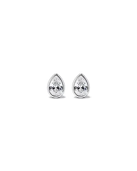 Pear Shaped Cubic Zirconia Bezel Set Stud Earrings in Sterling Silver