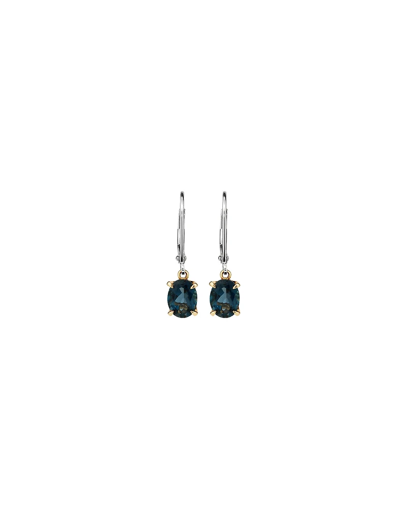 Earrings with London Blue Topaz in Sterling Silver and 10kt Yellow Gold