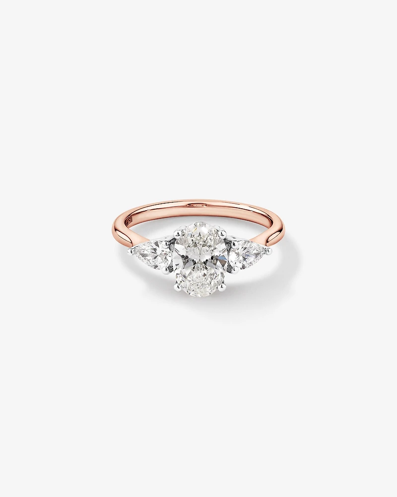 1.65 Carat TW Three Stone Oval and Pear Shaped Laboratory-Grown Diamond Engagement Ring in 14kt White Gold