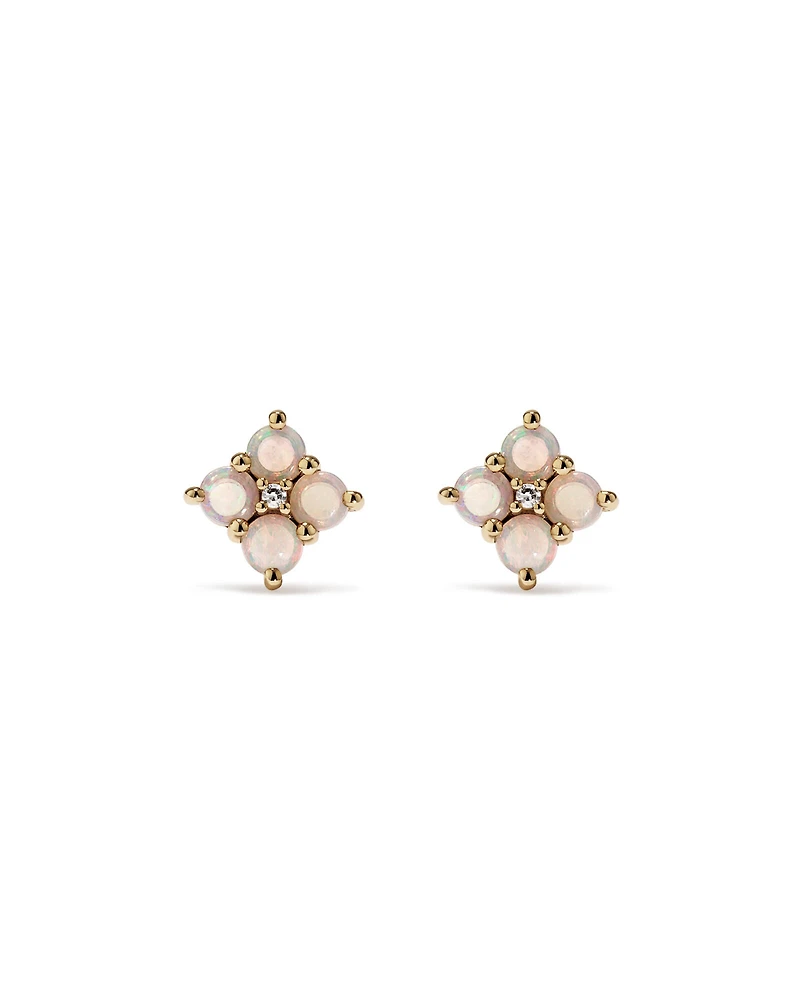 Australian Opal & Diamond Accent Stud Earrings in 10kt Yellow Gold
