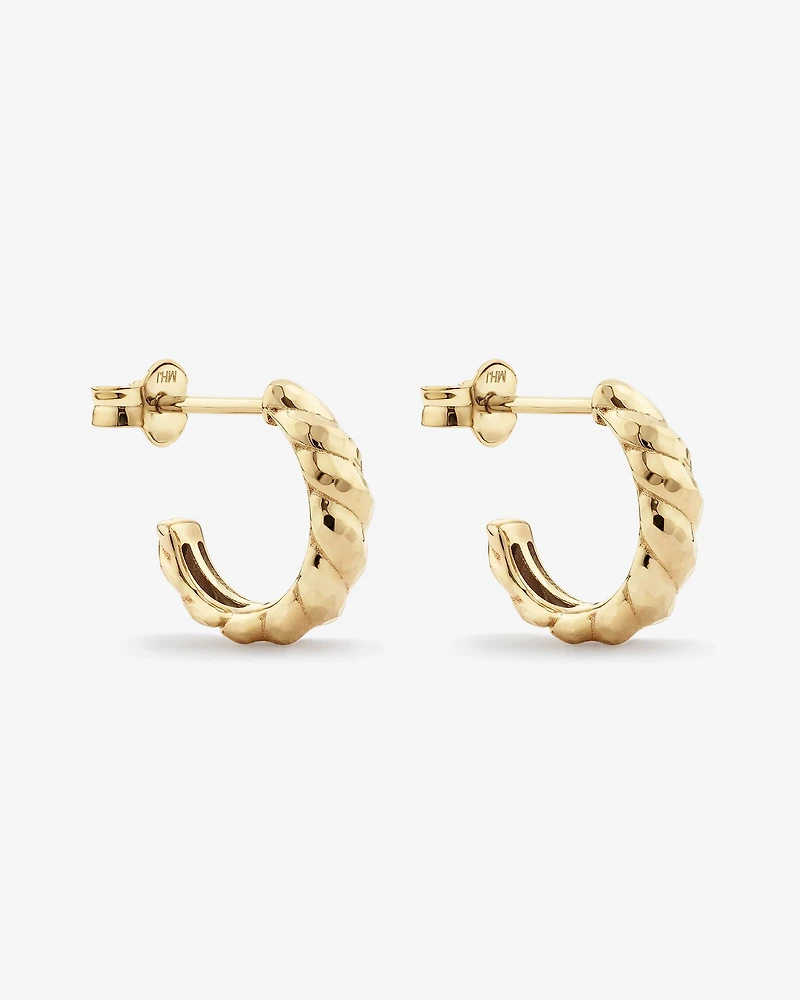 Clous d'oreilles créoles dôme taillés en diamant en or jaune 10kt