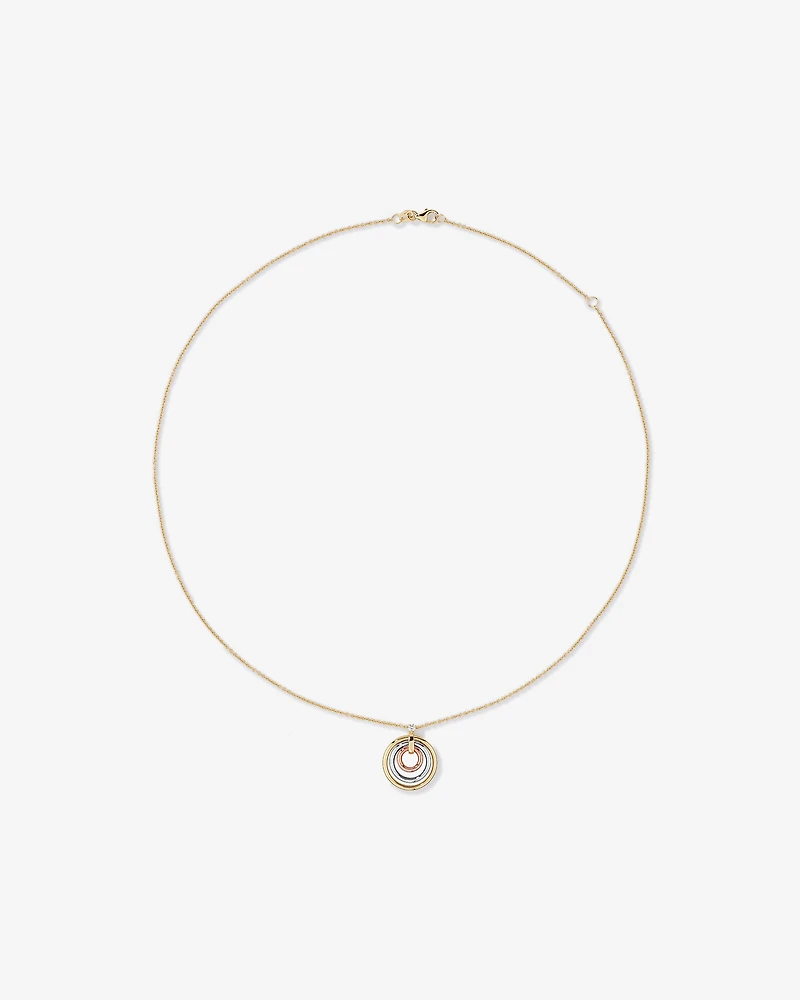 Diamond Accent Tri Tone Circle Pendant in 10kt Yellow, Rose and White Gold