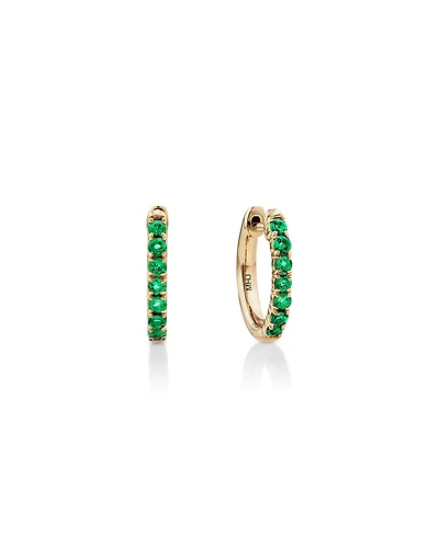Huggie Earrings with Emerald in 10kt Yellow Gold