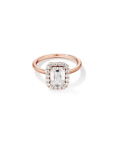Carat TW Emerald Cut Laboratory-Grown Diamond Halo Engagement Ring in 14kt Yellow and White Gold