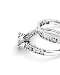 1,00 Carat Poids Total Ensemble Bague De Fiançailles En Diamant Rond Et Bande De Mariage Sertie En Canal, En Or Blanc 14 Ct