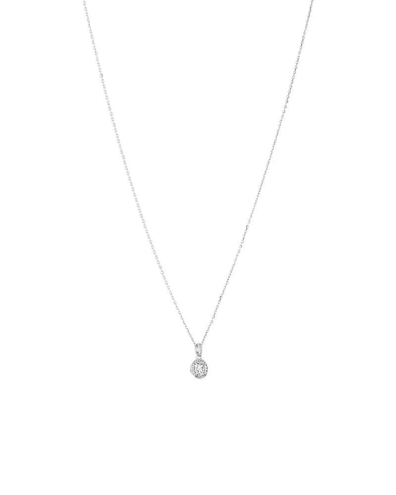 Round Brilliant Cubic Zirconia Halo Pendant Necklace in Sterling Silver