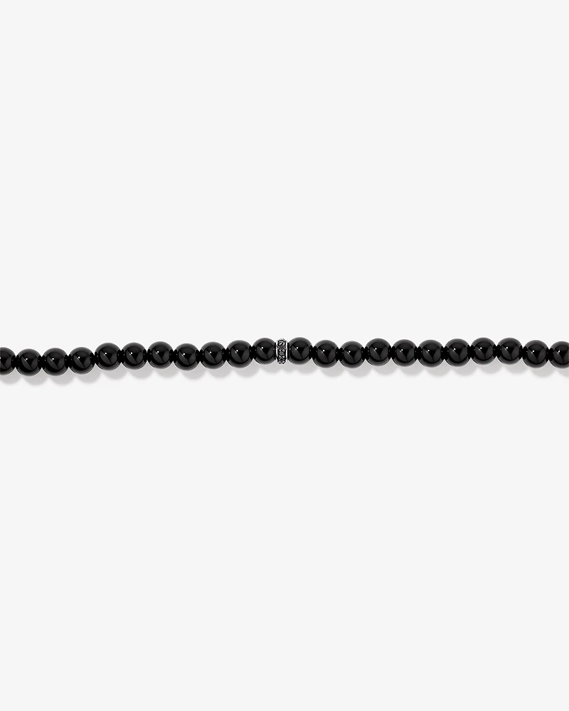 21cm Onyx Bead Bracelet with Black Diamond Rondel in Sterling Silver