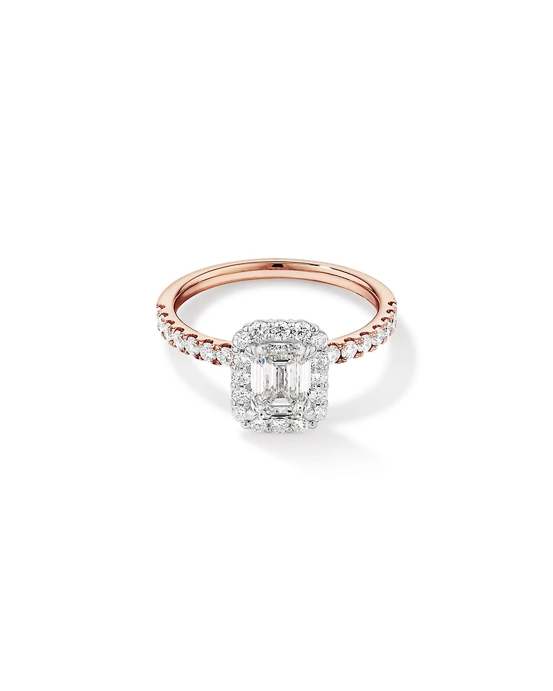 1.78 Carat TW Emerald Cut Laboratory-Grown Diamond Halo Engagement Ring in 14kt White Gold