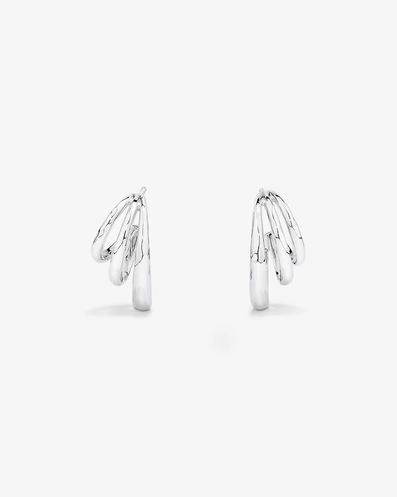 Graduated Triple Half Hoop Stud Earrings Sterling Silver