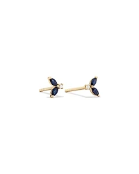 Round Diamond and Marquise Blue Sapphire Gemstone Stud Earrings in 10kt Yellow Gold