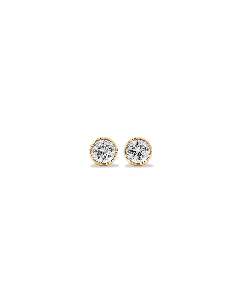 0.25 Carat TW Round Brilliant Diamond Solitaire Bezel Set Stud Earrings in 18kt White Gold