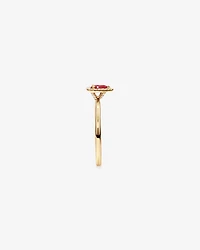 Pear Cut Red Ruby Gemstone and 0.08 Carat TW Diamond Halo Ring in 10kt Yellow Gold