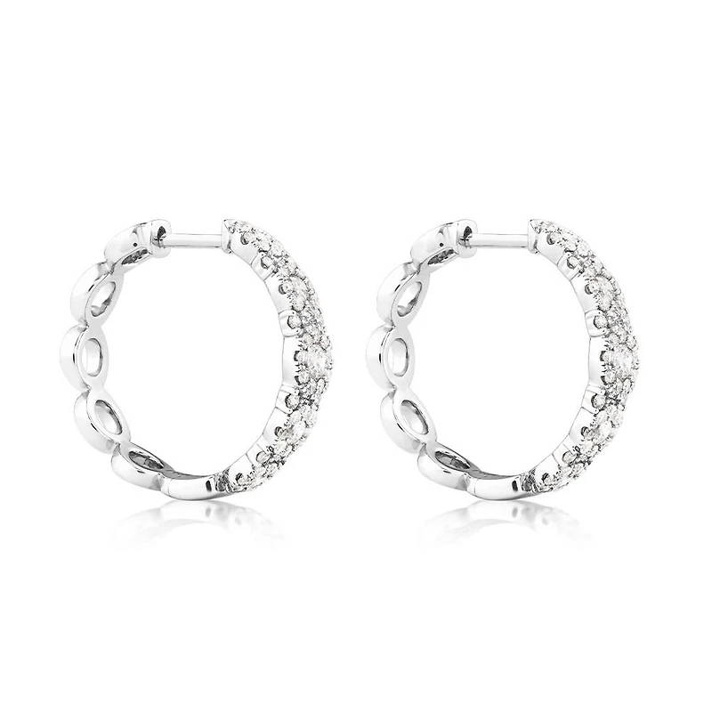Bubble Huggie Earrings with 1.00 Carat TW Diamonds in 14kt White Gold