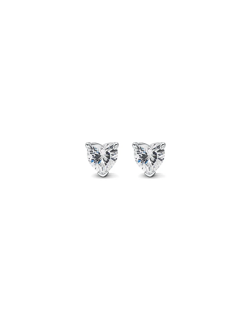 Cubic Zirconia Heart Stud Earrings and Necklace Set in Sterling Silver