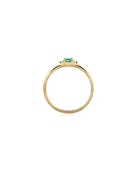 3 Stone Ring with Emerald & Diamonds in 10kt Yellow Gold