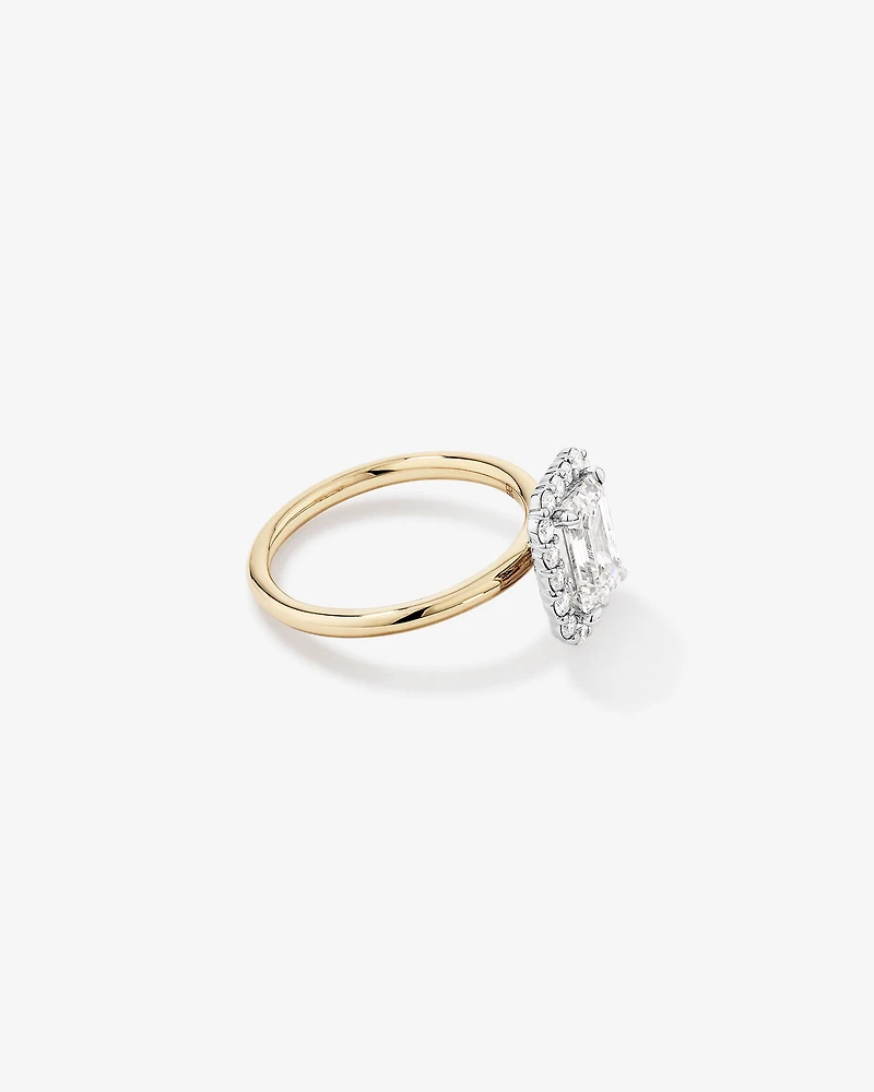 Carat TW Emerald Cut Laboratory-Grown Diamond Halo Engagement Ring in 14kt Yellow and White Gold