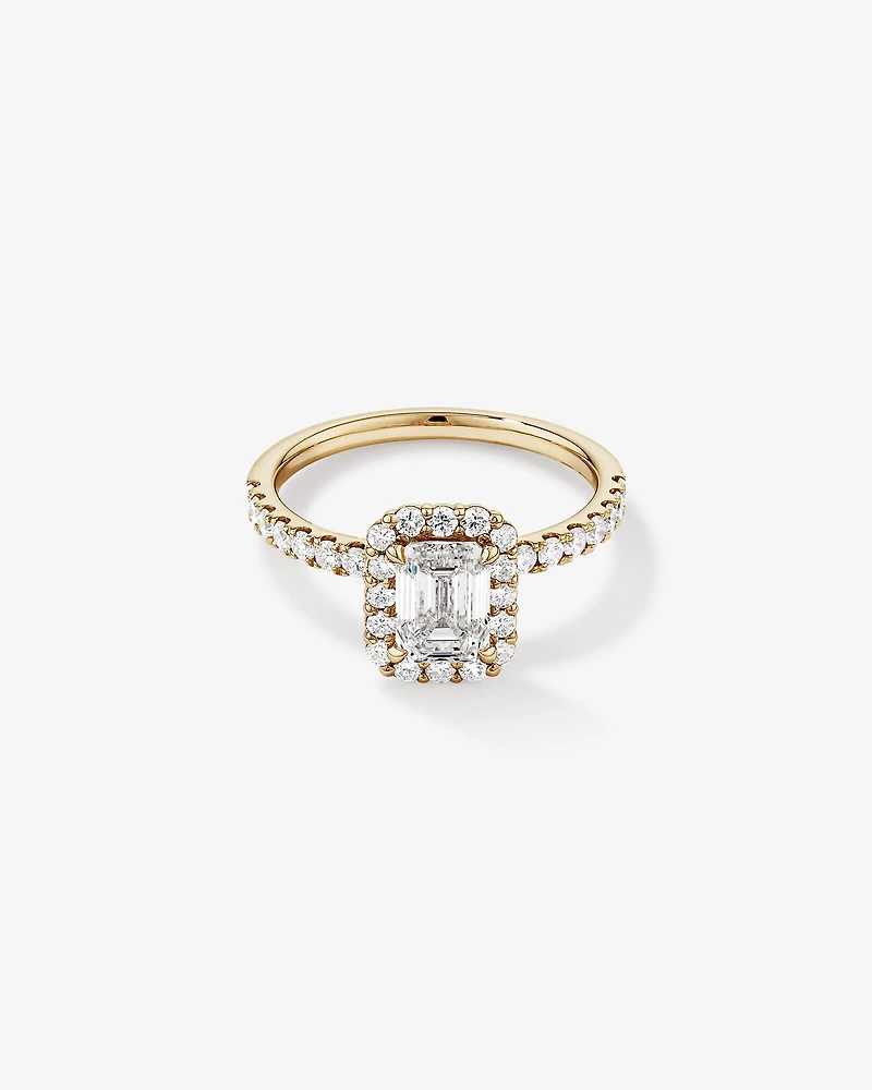 1.78 Carat TW Emerald Cut Laboratory-Grown Diamond Halo Engagement Ring in 14kt White Gold