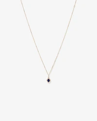 Pear Cut Created Sapphire and Diamond Halo Pendant Necklace in 10kt Yellow Gold