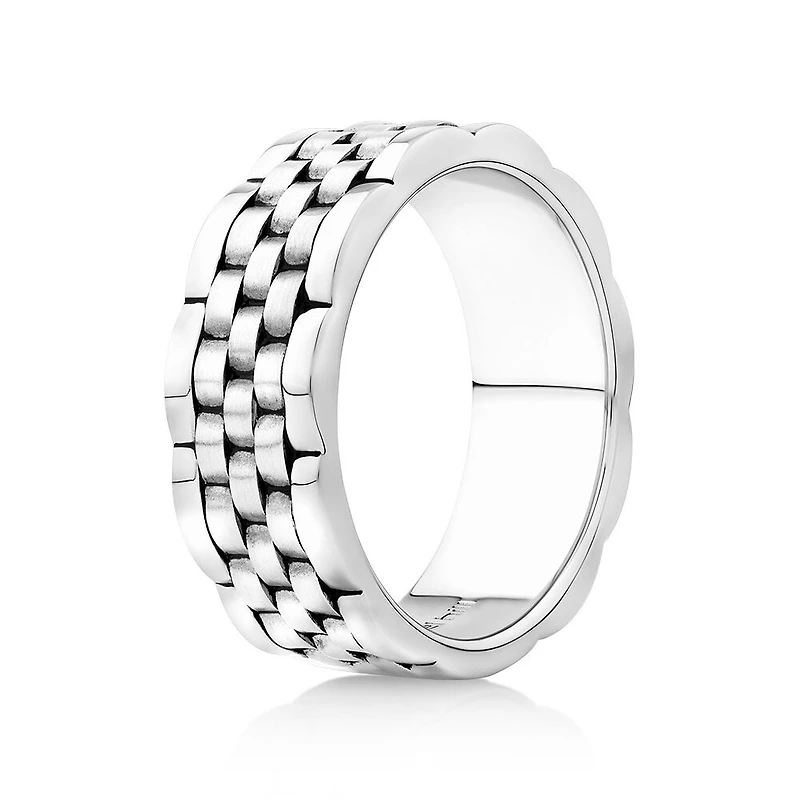 Men's Link Pattern Textured Ring in Sterling Silver