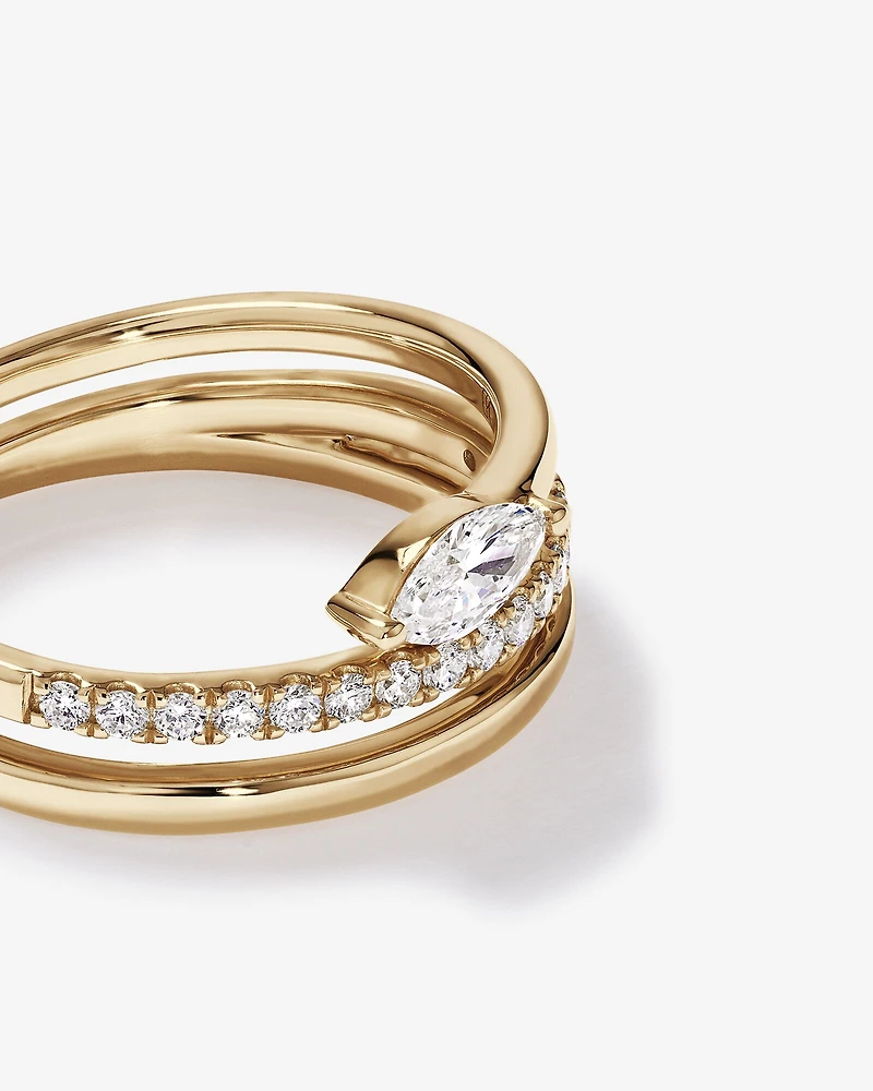 0.43 Carat TW Round Brilliant and Marquise Cut Laboratory-Grown Diamond Bypass Ring in 10kt Yellow Gold