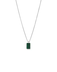 Rectangle Green Malachite Gemstone Pendant Chain Necklace in Sterling Silver