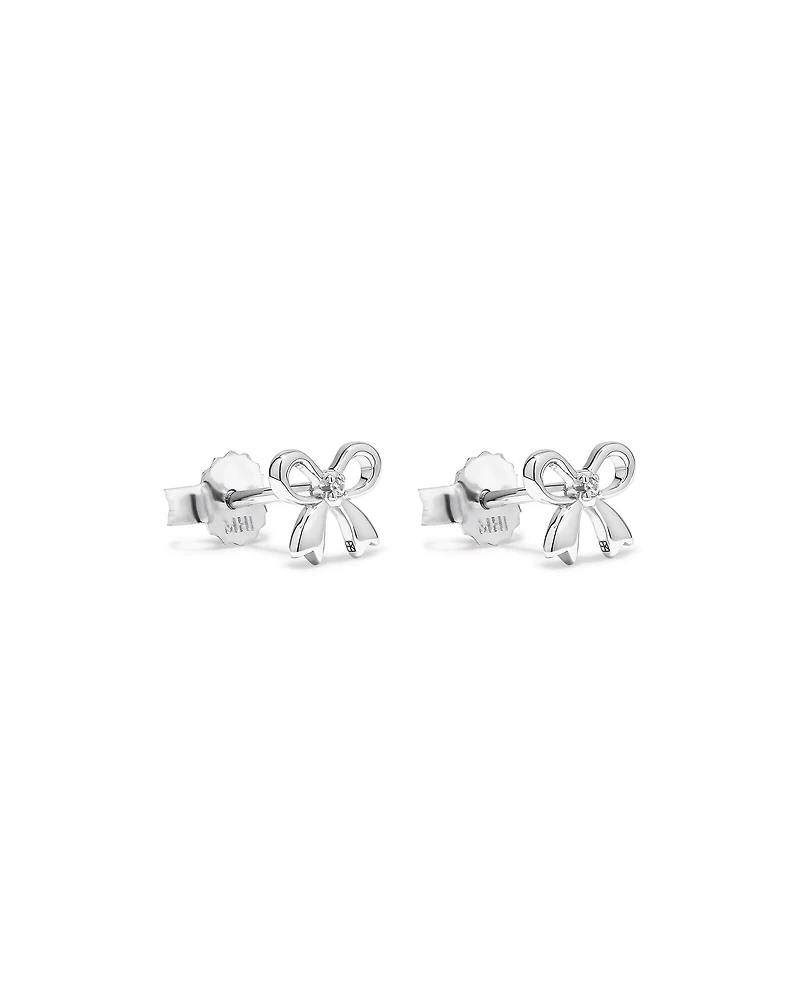 Cubic Zirconia Bow Stud Earrings in Sterling Silver