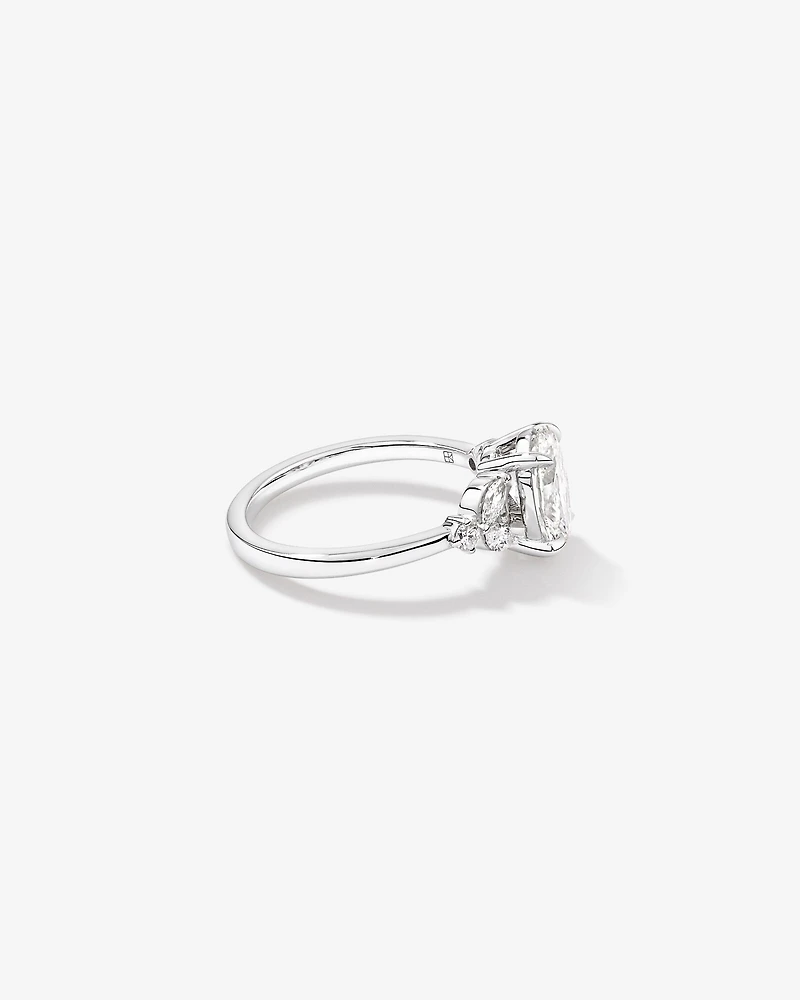 1.73 Carat TW Oval Cut Laboratory-Grown Diamond Marquise Cut Side Stone Engagement Ring in 14kt White Gold