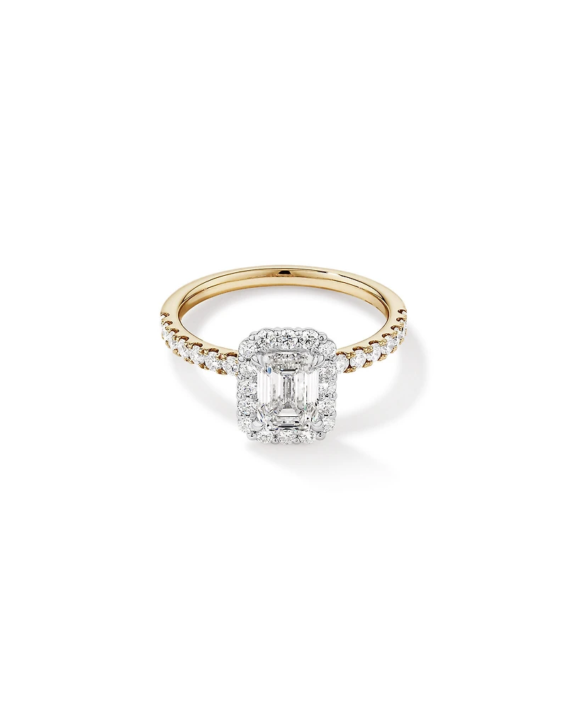 1.78 Carat TW Emerald Cut Laboratory-Grown Diamond Halo Engagement Ring in 14kt White Gold