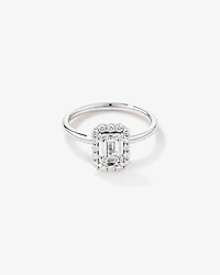 Bague De Fiançailles Halo En Diamant De Laboratoire Taille Émeraude De 1,46 Carat Poids Total En Or Jaune Et Blanc 14 Carats