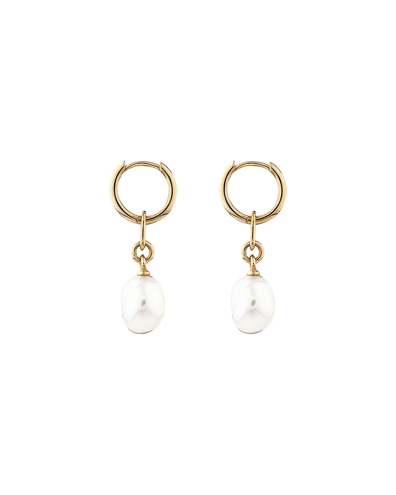 Drop Earrings with Cultured Freshwater Baroque Pearl in 10kt Yellow Gold