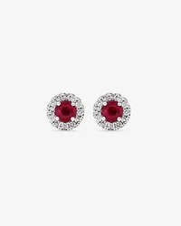 Halo Stud Earrings with Natural Ruby & 0.28 Carat TW of Diamonds in 10kt White Gold