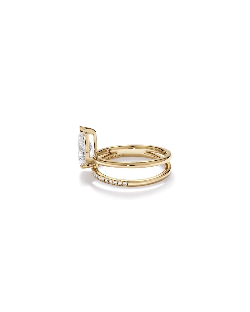 1.87 Carat TW Pear Cut Lab-Grown Diamond Double Band Engagement Ring in 14kt Yellow Gold