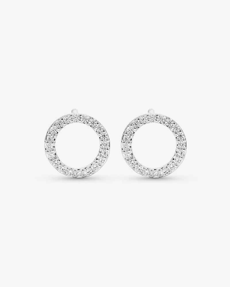 Circle Stud Earrings with Cubic Zirconia in Sterling Silver