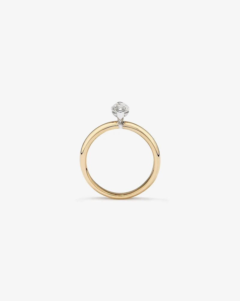 Bague de fiançailles solitaire diamant taille marquise certifiée TW de 0,70 carat en or jaune et blanc 18 carats