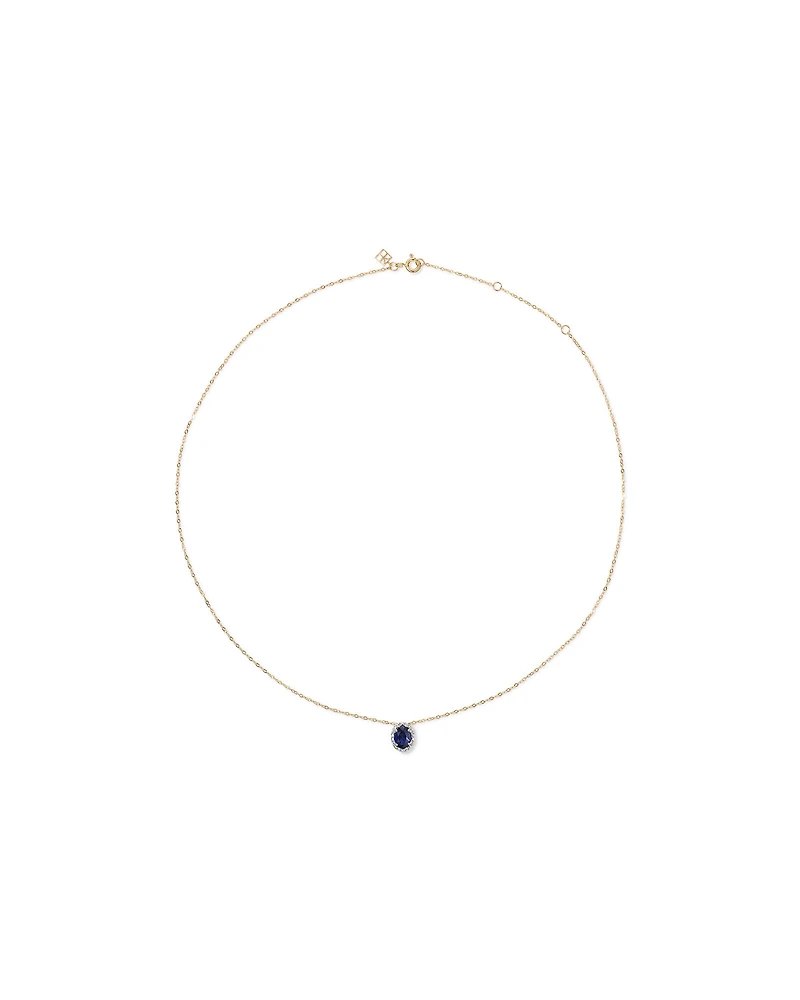 Oval Cut Blue Created Sapphire and Lab-Grown Diamond Halo Stud Earrings and Pendant Necklace Set in 10kt Yellow Gold and Rhodium