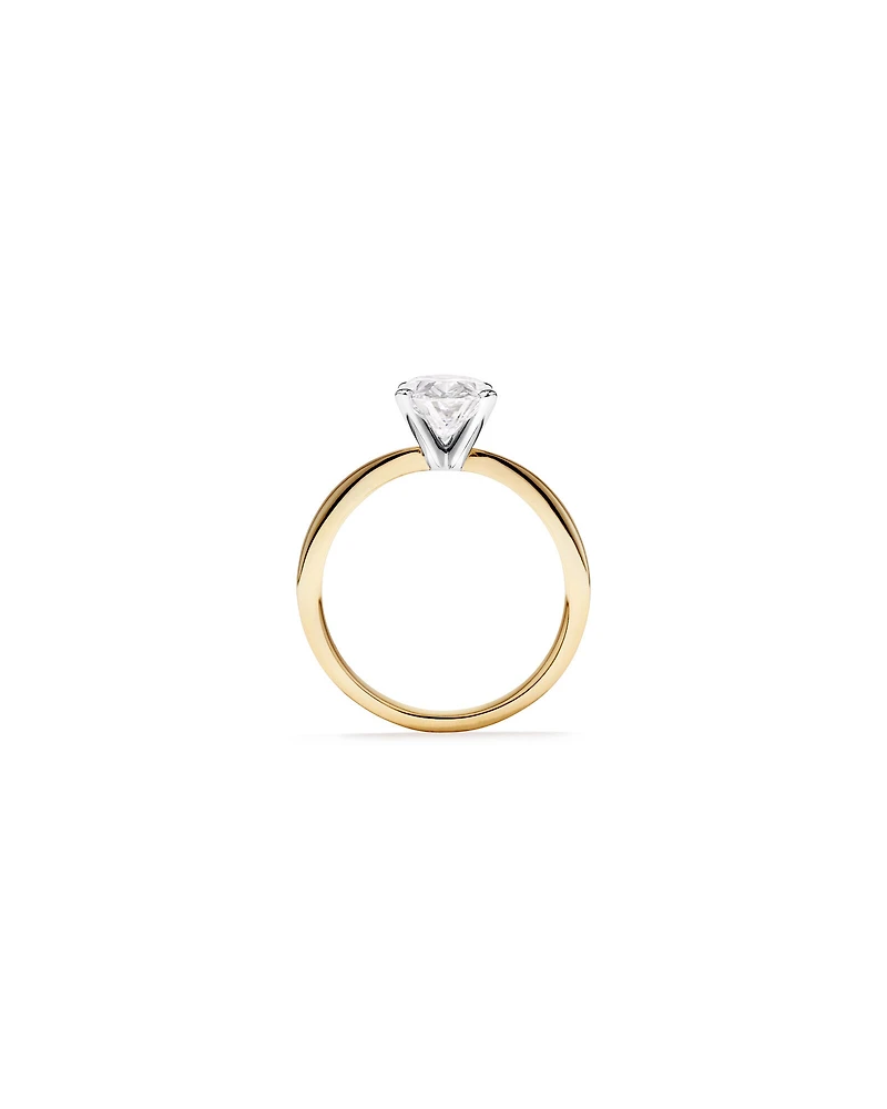 Bague de fiançailles solitaire en or jaune et blanc 14 carats, taille ovale, diamant de synthèse de 2,00 carats