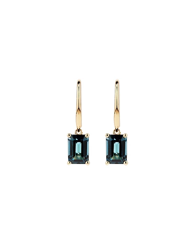 Boucles D'Oreilles Pendantes Avec Topaze Bleue De Londres Taille Émeraude En Or Jaune 10 Ct