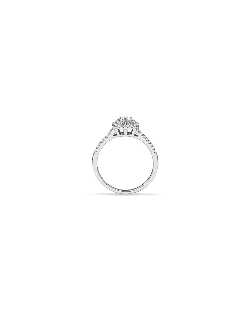 0.30 Carat TW Cushion Cluster Halo Diamond Ring in 10kt White Gold