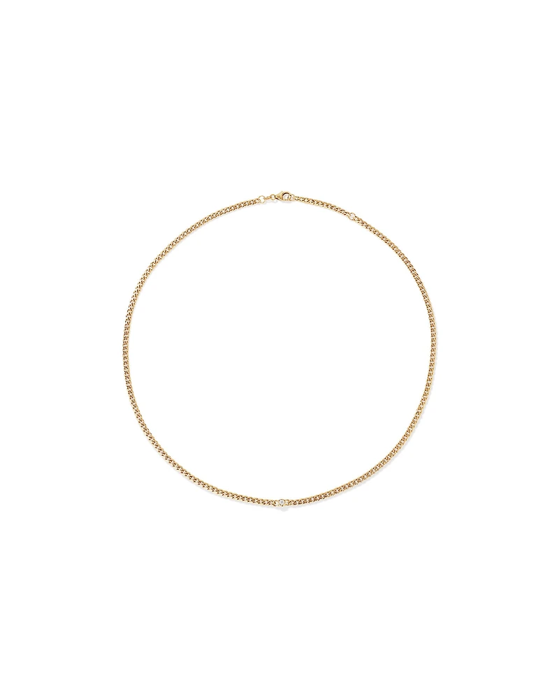 Diamond Accent Curb Chain Necklace in 10kt Yellow Gold