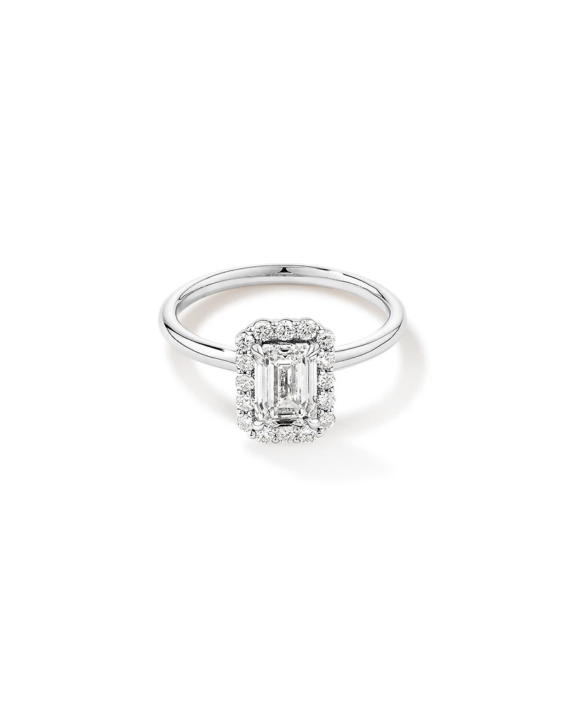 Bague De Fiançailles Halo En Diamant De Laboratoire Taille Émeraude De 1,46 Carat Poids Total En Or Jaune Et Blanc 14 Carats
