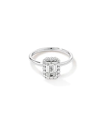 Bague De Fiançailles Halo En Diamant De Laboratoire Taille Émeraude De 1,46 Carat Poids Total En Or Jaune Et Blanc 14 Carats