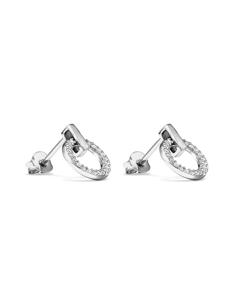 Door Knocker Stud Earrings with Cubic Zirconia in Sterling Silver