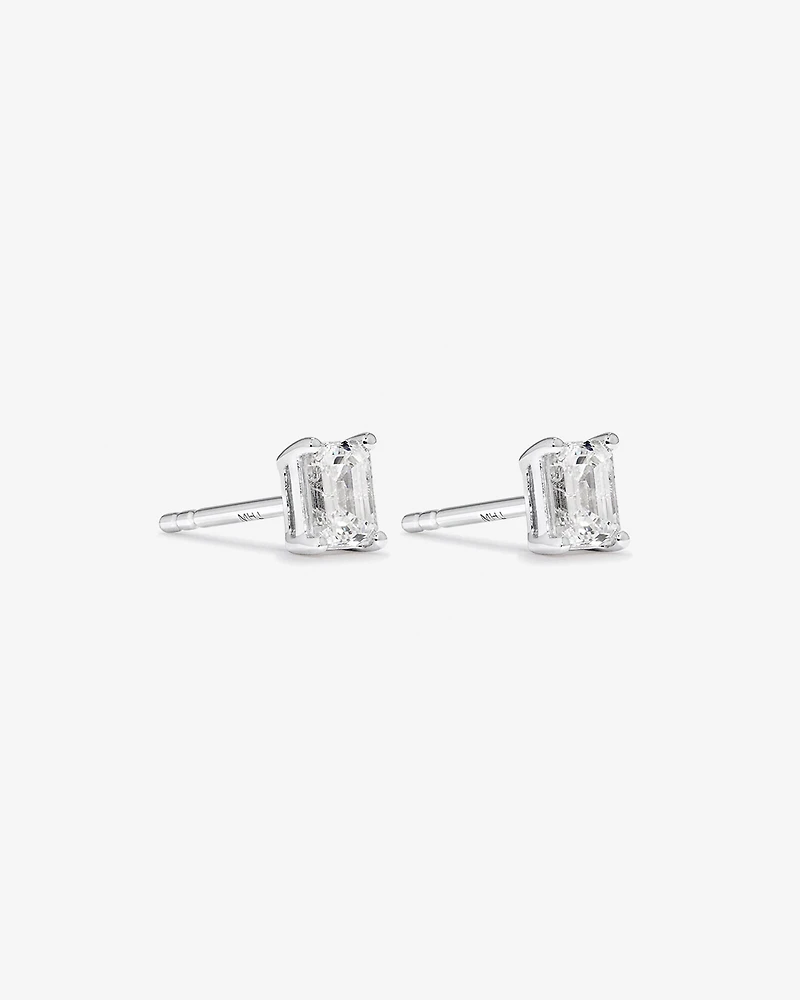 0.50 Carat TW Emerald Cut Diamond Solitaire Stud Earrings in 18kt White Gold