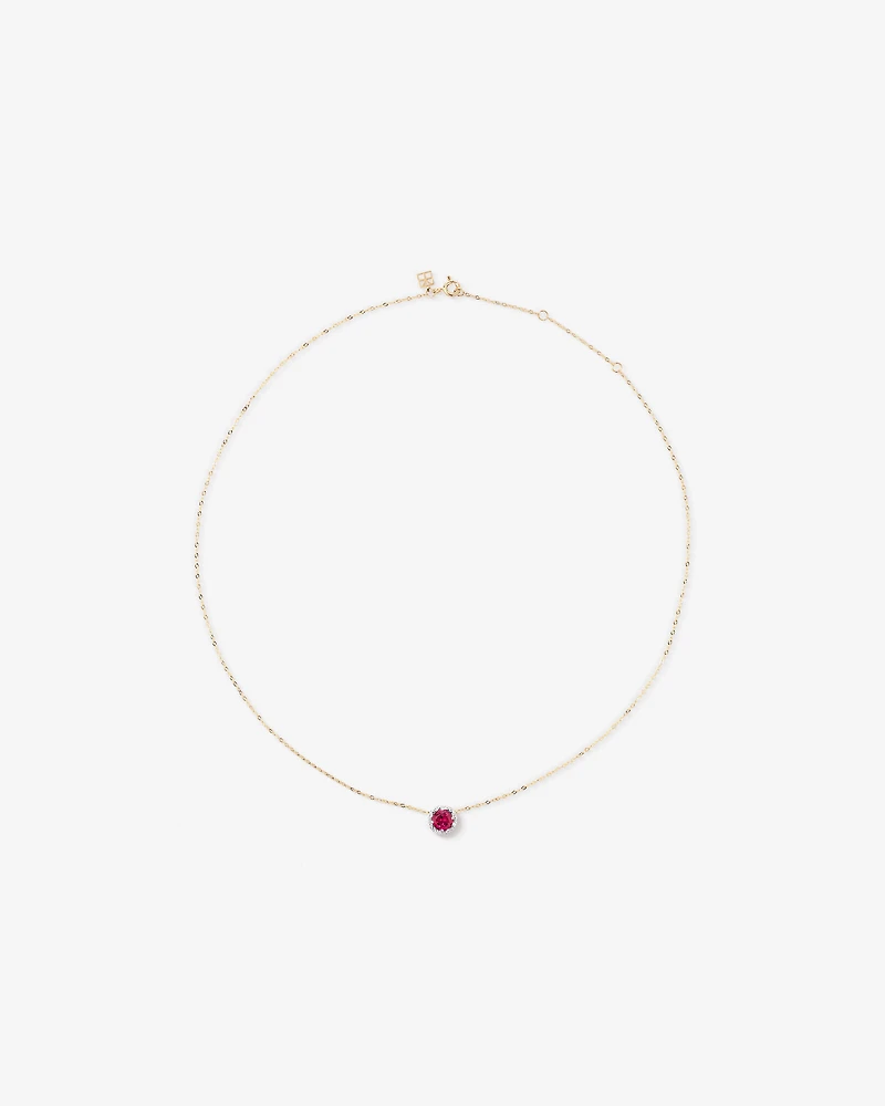 Round Cut Red Created Ruby and Lab-Grown Diamond Halo Stud Earrings and Pendant Necklace Set in 10kt Yellow & Rhodium