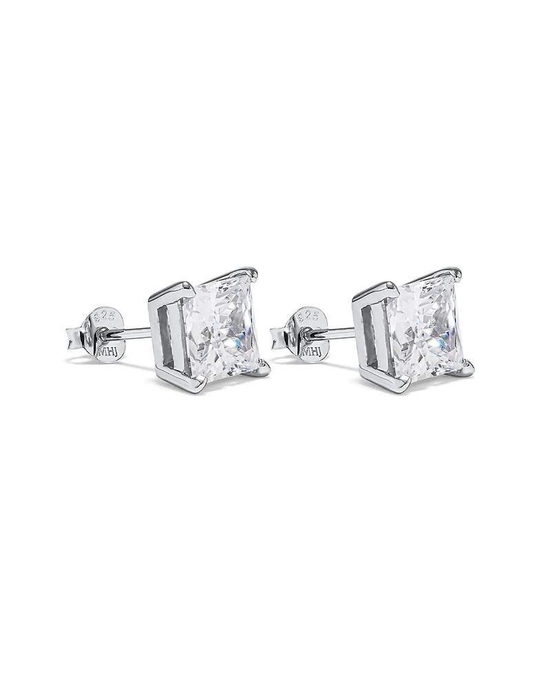 Boucles d'Oreilles Clous en Zircon Cubique Princesse de 7,5 mm en Argent Sterling