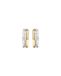 Two-Tone Double Half Hoop Hammered Finish Stud Earrings in 10kt White and Yellow Gold