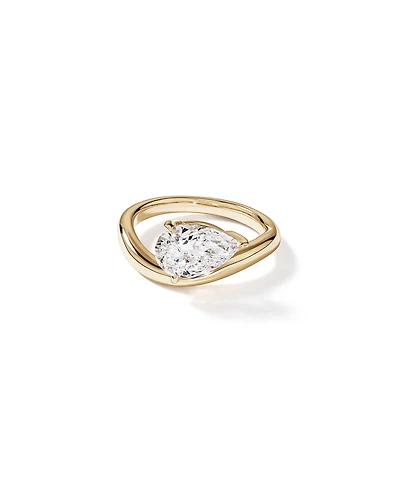 2.00 Carat TW East West Pear Cut Laboratory-Grown Diamond Wave Engagement Ring in 14kt Yellow Gold